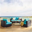 Modway Convene 5-Piece Patio Wicker Rattan Set w/ Fire Pit in Espresso/Turquoise