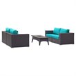 Modway Convene 5-Piece Patio Wicker Rattan Set w/ Fire Pit in Espresso/Turquoise