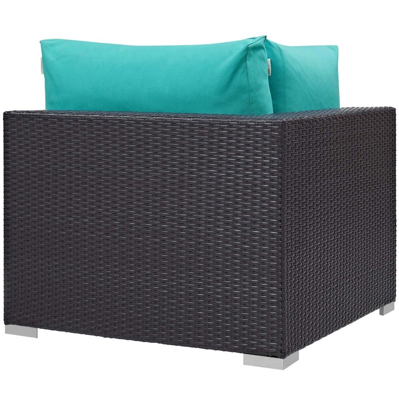 Modway Convene 5-Piece Patio Wicker Rattan Set w/ Fire Pit in Espresso/Turquoise