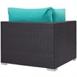 Modway Convene 5-Piece Patio Wicker Rattan Set w/ Fire Pit in Espresso/Turquoise