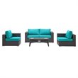 Modway Convene 5-Piece Patio Wicker Rattan Set w/ Fire Pit in Espresso/Turquoise