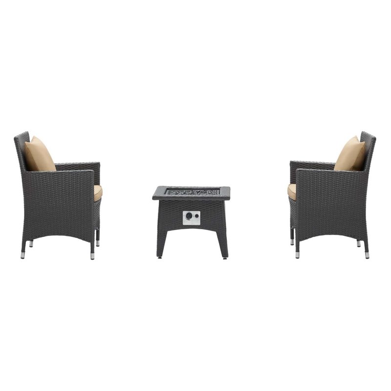 Modway Convene 3-Piece Outdoor Wicker Rattan Set with Fire Pit in Espresso/Mocha