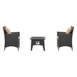 Modway Convene 3-Piece Outdoor Wicker Rattan Set with Fire Pit in Espresso/Mocha
