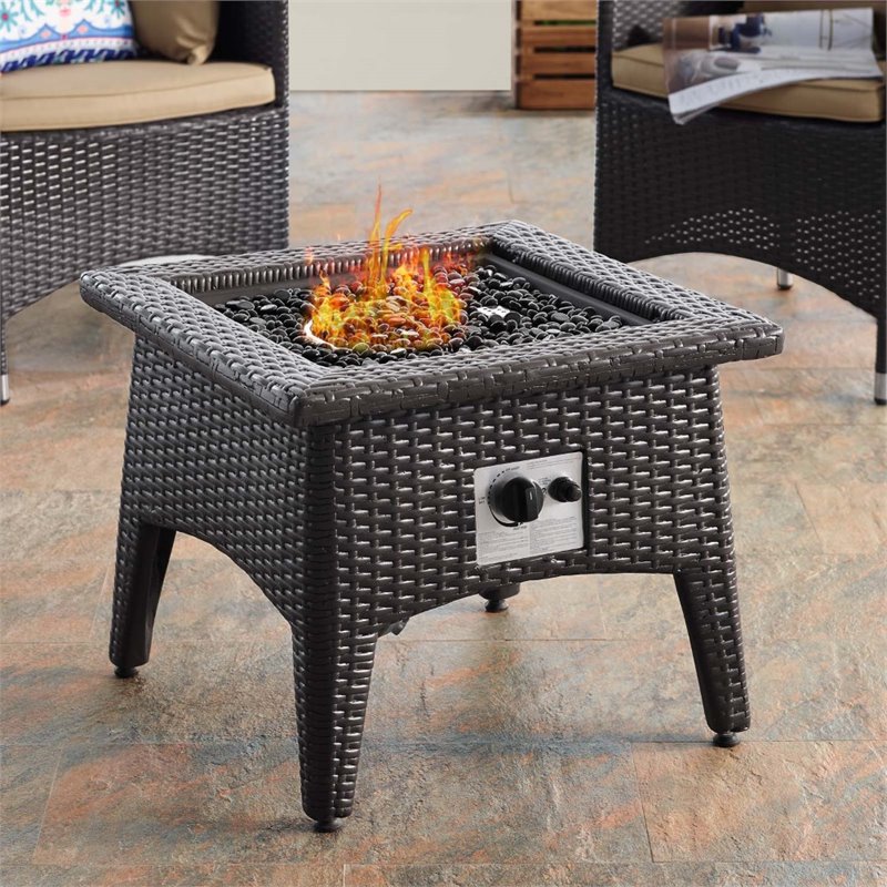 Modway Convene 3-Piece Outdoor Wicker Rattan Set with Fire Pit in Espresso/Mocha