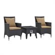 Modway Convene 3-Piece Outdoor Wicker Rattan Set with Fire Pit in Espresso/Mocha