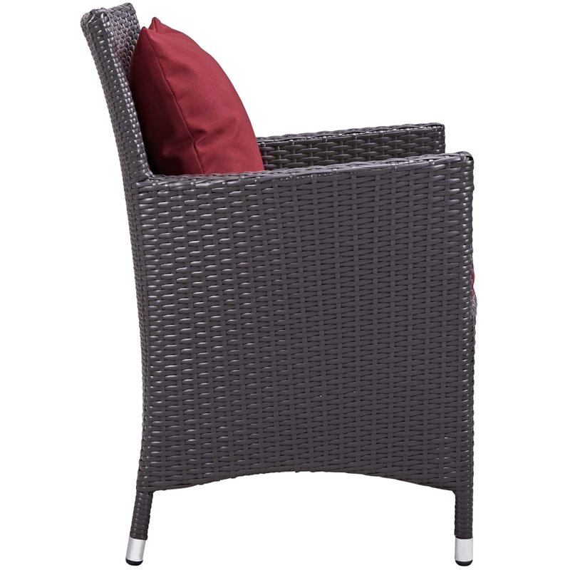 Modway Convene 3-Piece Outdoor Wicker Rattan Set with Fire Pit in Espresso/Red
