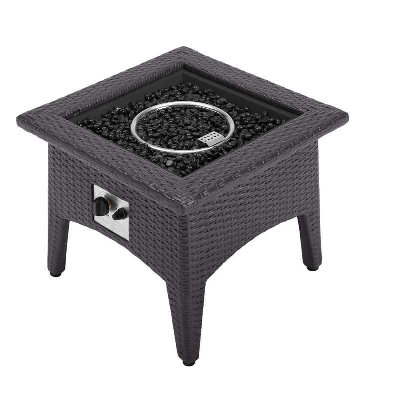 Modway Convene 3-Piece Outdoor Wicker Rattan Set with Fire Pit in Espresso/Red