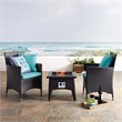 Modway Convene 3-Piece Patio Wicker Rattan Set w/ Fire Pit in Espresso/Turquoise