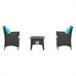 Modway Convene 3-Piece Patio Wicker Rattan Set w/ Fire Pit in Espresso/Turquoise