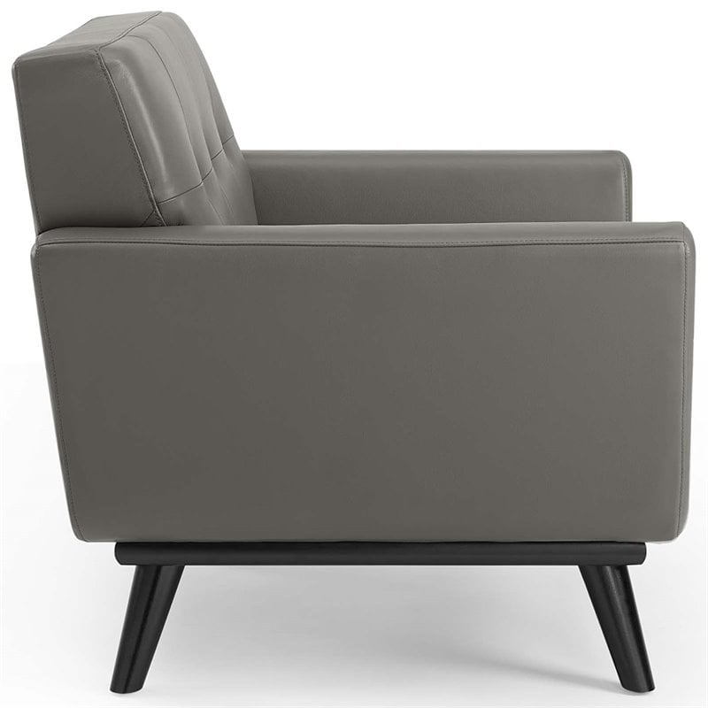 Modway Engage Top-Grain Leather Living Room Accent Armchair in Gray