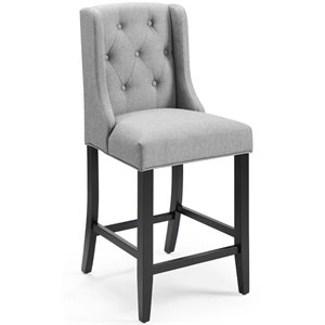 Modway Baronet 26.5&quot Tufted Button Polyester Solid Wood Counter Stool in Gray