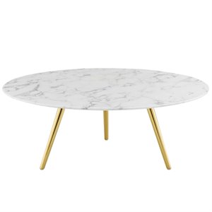 Modway Lippa 40&quot Artificial Marble Coffee Table with Tripod Base in Gold/White