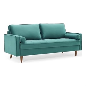 Modway Valour Modern Style Performance Velvet Sofa in Teal Finish