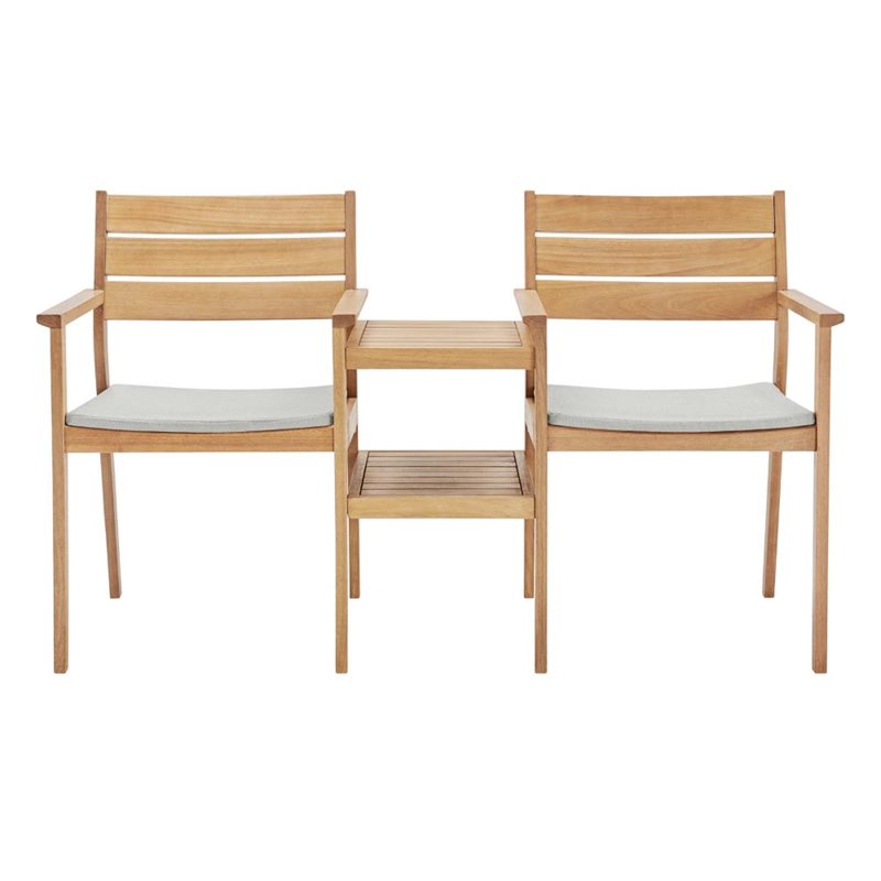 Modway Viewscape Outdoor Patio Ash Wood Jack and Jill Chair Set in Natural/Taupe