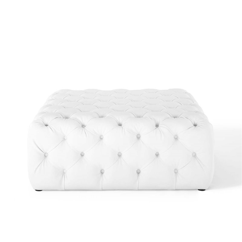 Modway Amour Tufted Button Large Square Faux Leather Ottoman in White