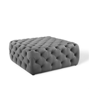 Modway Amour Tufted Button Large Square Performance Velvet Ottoman in Gray