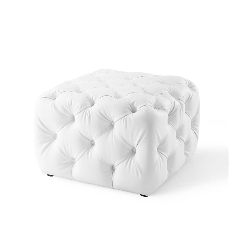 Modway Amour Tufted Button Square Faux Leather Ottoman in White