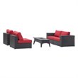 Modway Convene 5-Piece Outdoor Wicker Rattan Set with Fire Pit - Espresso/Red