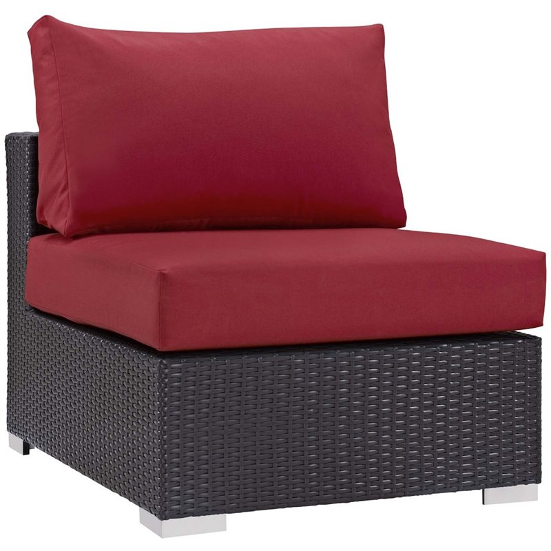 Modway Convene 5-Piece Outdoor Wicker Rattan Set with Fire Pit - Espresso/Red
