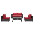 Modway Convene 5-Piece Outdoor Wicker Rattan Set with Fire Pit - Espresso/Red