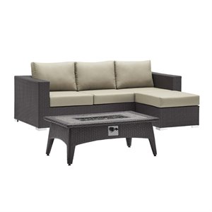 Modway Convene 3-Piece Outdoor Wicker Rattan Set with Fire Pit - Espresso/Beige