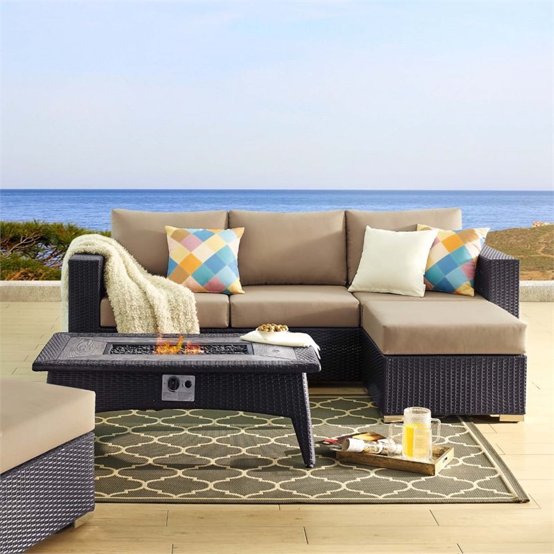 Modway Convene 3-Piece Outdoor Wicker Rattan Set with Fire Pit - Espresso/Mocha