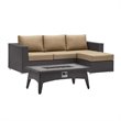 Modway Convene 3-Piece Outdoor Wicker Rattan Set with Fire Pit - Espresso/Mocha