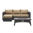 Modway Convene 3-Piece Outdoor Wicker Rattan Set with Fire Pit - Espresso/Mocha