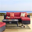 Modway Convene 3-Piece Outdoor Wicker Rattan Set with Fire Pit - Espresso/Red