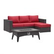 Modway Convene 3-Piece Outdoor Wicker Rattan Set with Fire Pit - Espresso/Red