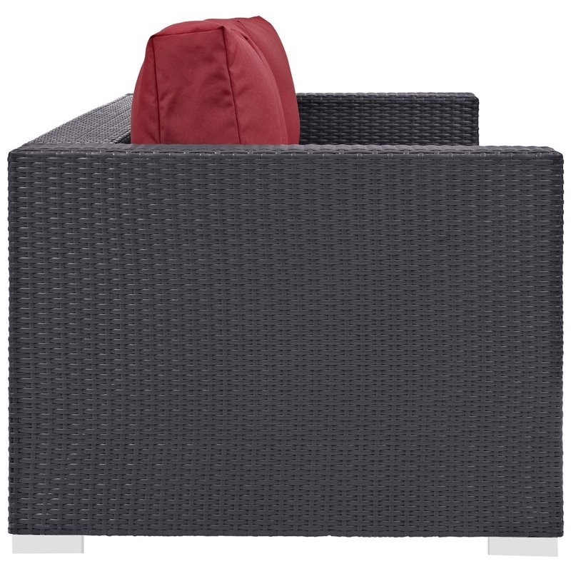 Modway Convene 3-Piece Outdoor Wicker Rattan Set with Fire Pit - Espresso/Red