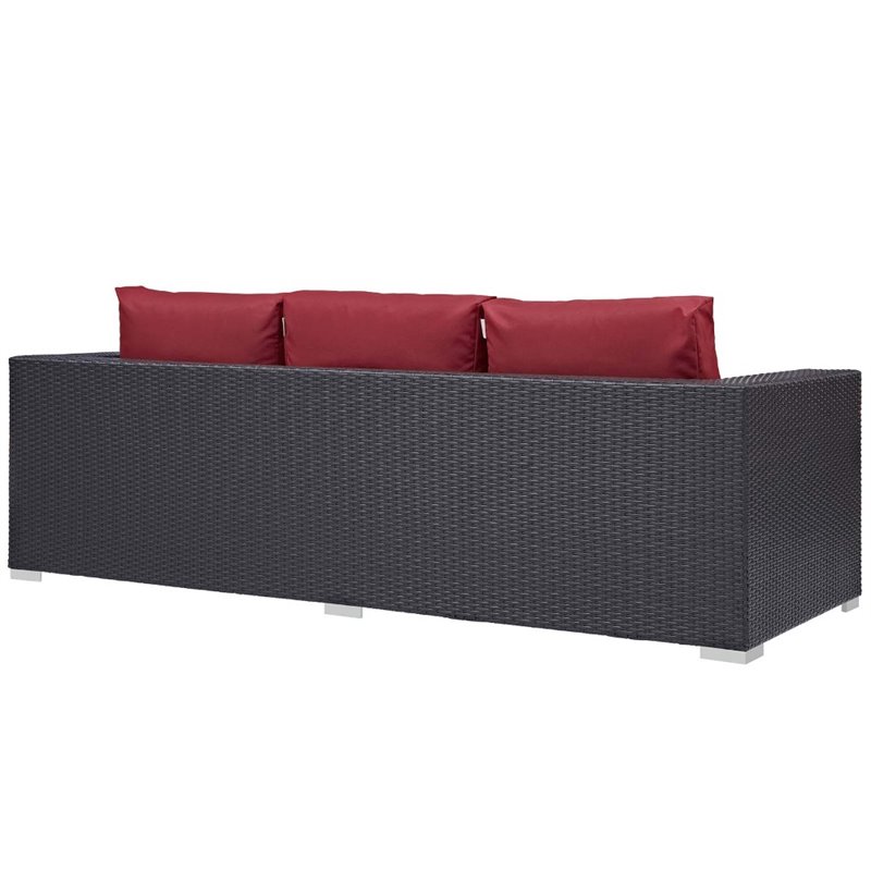 Modway Convene 3-Piece Outdoor Wicker Rattan Set with Fire Pit - Espresso/Red