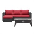 Modway Convene 3-Piece Outdoor Wicker Rattan Set with Fire Pit - Espresso/Red
