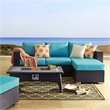 Modway Convene 3 Piece Patio Sofa Set with Fire Pit in Espresso and Turquoise