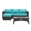 Modway Convene 3 Piece Patio Sofa Set with Fire Pit in Espresso and Turquoise