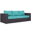 Modway Convene 3 Piece Patio Sofa Set with Fire Pit in Espresso and Turquoise
