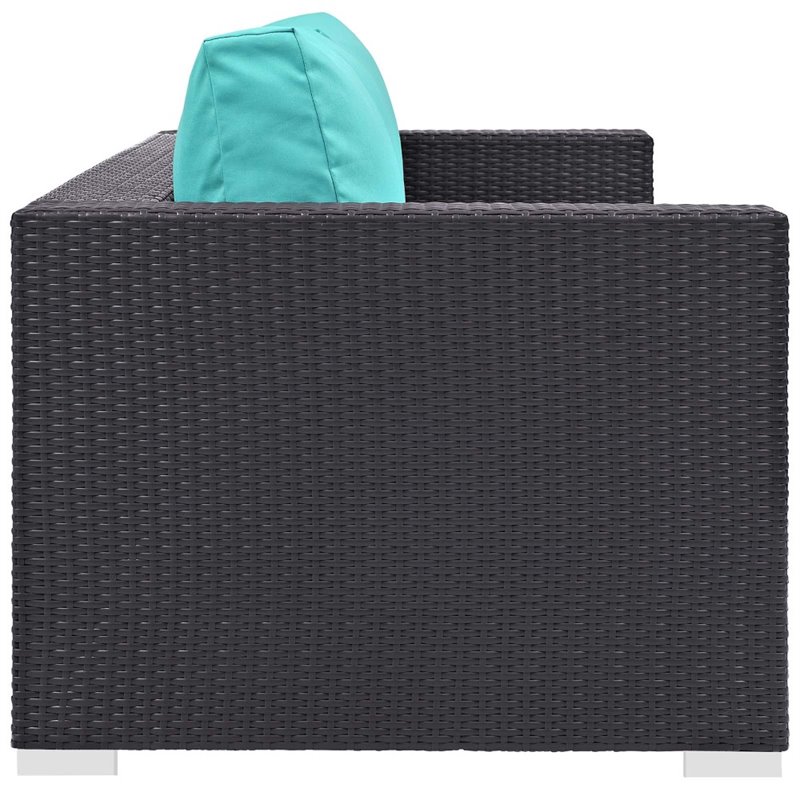 Modway Convene 3 Piece Patio Sofa Set with Fire Pit in Espresso and Turquoise