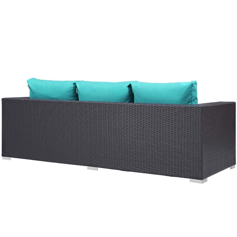 Modway Convene 3 Piece Patio Sofa Set with Fire Pit in Espresso and Turquoise