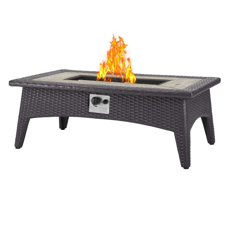 Modway Convene 3 Piece Patio Sofa Set with Fire Pit in Espresso and Turquoise