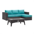 Modway Convene 3 Piece Patio Sofa Set with Fire Pit in Espresso and Turquoise