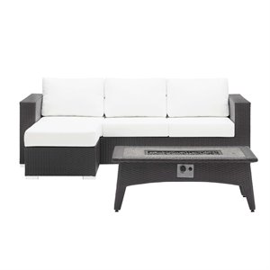 Modway Convene 3-Piece Outdoor Wicker Rattan Set with Fire Pit - Espresso/White
