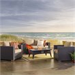 Modway Convene 4-Piece Outdoor Wicker Rattan Set with Fire Pit in Espresso/Beige