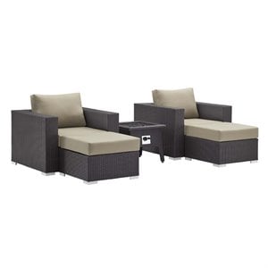 Modway Convene 5-Piece Outdoor Wicker Rattan Set with Fire Pit - Espresso/Beige