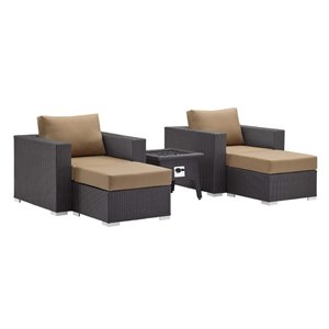 Modway Convene 5-Piece Outdoor Wicker Rattan Set w/ Fire Pit in Espresso/Mocha
