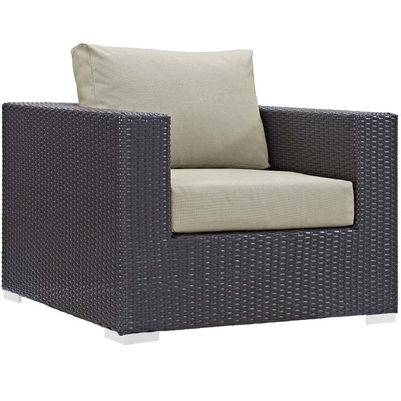 Modway Convene 3-Piece Outdoor Wicker Rattan Set w/ Fire Pit in Espresso/Beige