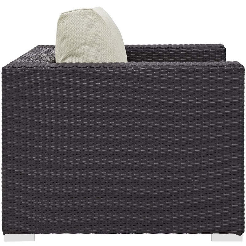 Modway Convene 3-Piece Outdoor Wicker Rattan Set w/ Fire Pit in Espresso/Beige