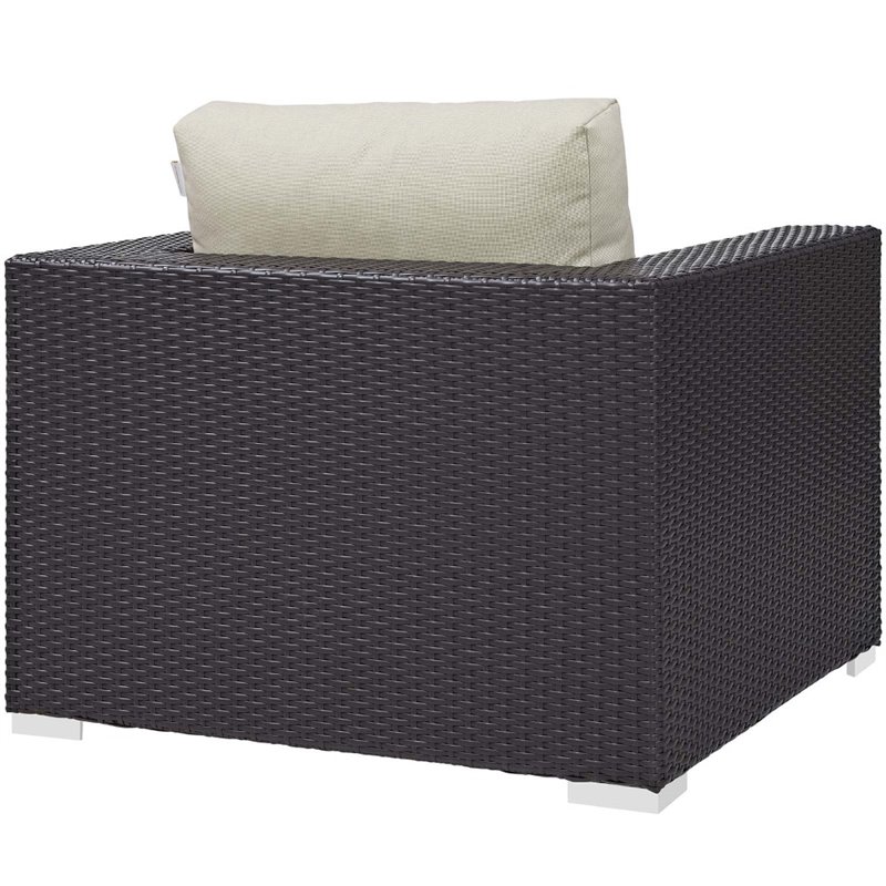 Modway Convene 3-Piece Outdoor Wicker Rattan Set w/ Fire Pit in Espresso/Beige