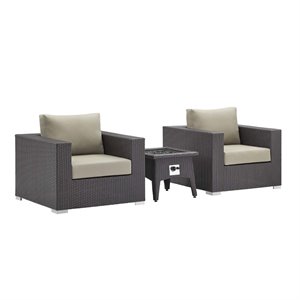 Modway Convene 3-Piece Outdoor Wicker Rattan Set w/ Fire Pit in Espresso/Beige