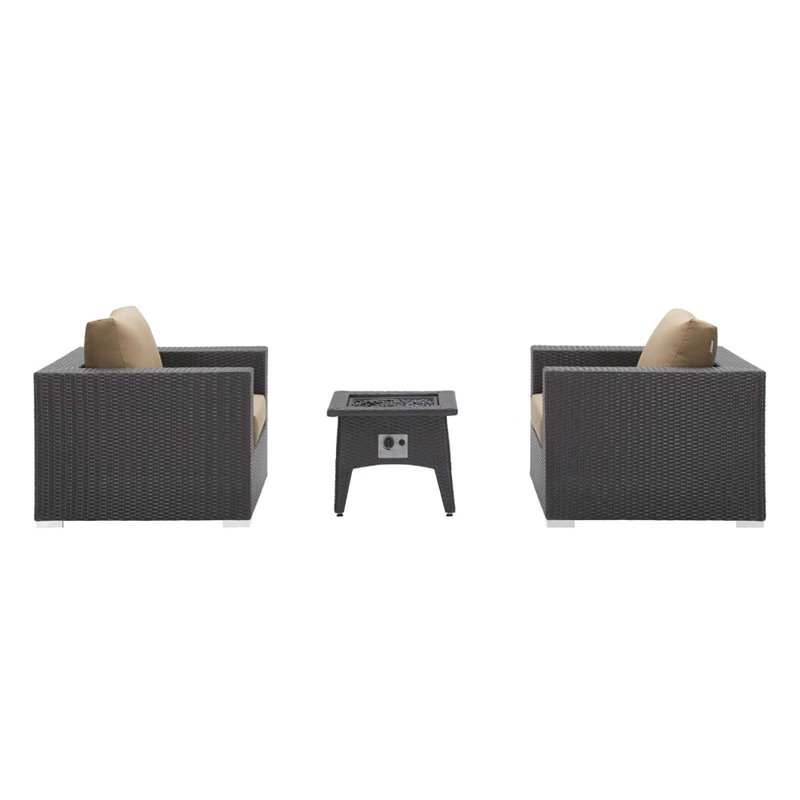 Modway Convene 3-Piece Outdoor Wicker Rattan Set w/ Fire Pit in Espresso/Mocha