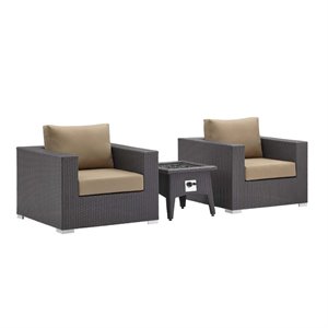 Modway Convene 3-Piece Outdoor Wicker Rattan Set w/ Fire Pit in Espresso/Mocha
